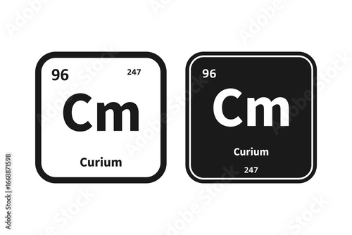 Curium, Cm, chemical periodic table element icon. The chemical element of the periodic table. Icon with molar mass and atomic number for lab, science or chemistry class.