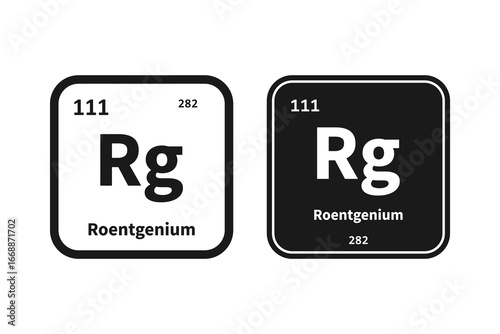 Roentgenium, Rg, chemical periodic table element icon. The chemical element of the periodic table. Icon with molar mass and atomic number for lab, science or chemistry class.