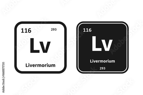 Livermorium, Lv, chemical periodic table element icon. The chemical element of the periodic table. Icon with molar mass and atomic number for lab, science or chemistry class.