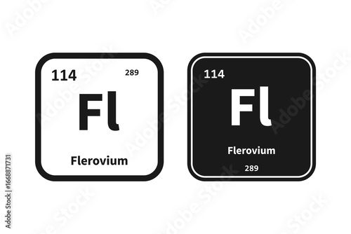 Flerovium, Fl, chemical periodic table element icon. The chemical element of the periodic table. Icon with molar mass and atomic number for lab, science or chemistry class.