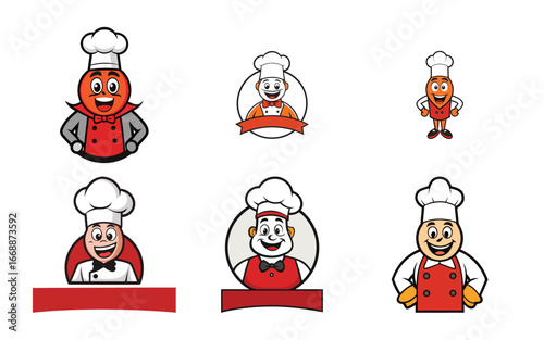 Six cheerful chef mascot logo designs for restaurant branding