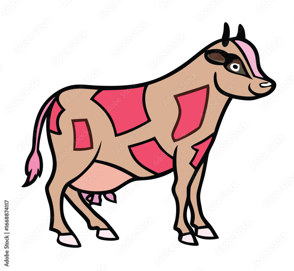 Obraz premium Cartoon Cow with Pink Patches on White Background animal