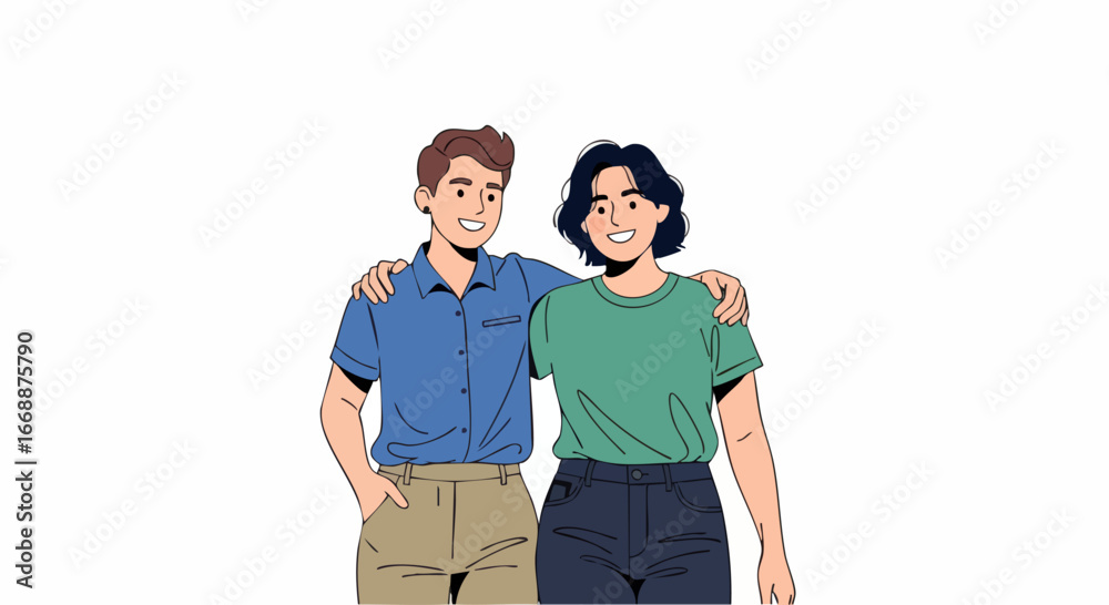 Fototapeta premium Couple gay embrace with genuine affection, featuring two men with arms around each other. Couple gay relationship concept,