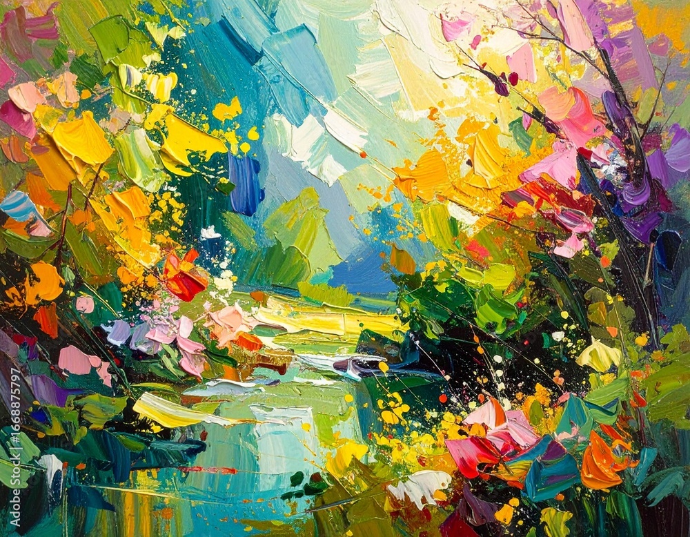Fototapeta premium Abstract painting with acrylic splashes in vibrant tones