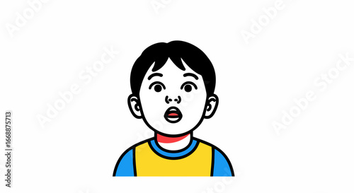 Child wonder portrait on white background with curious and amazed expression, capturing childhood innocence.