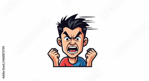 Angry emotion man expressing intense frustration and rage. This emotion man is depicted with clenched fists and a furious expression. Show emotion man as a graphic symbol representing anger,