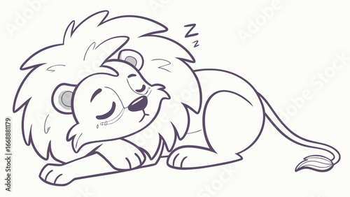 A cartoon lion sleeping peacefully with zzz symbols above its head and a curled tail visible to the right