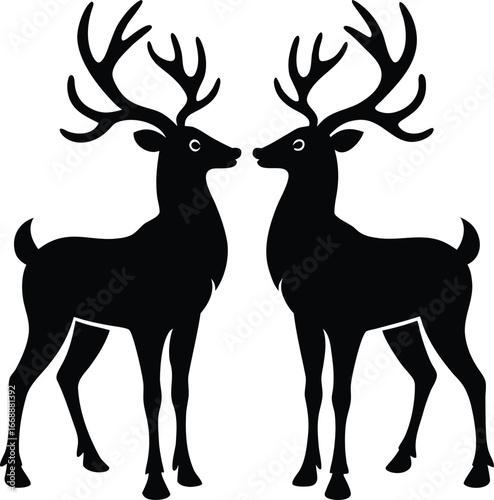 Majestic Deer Silhouettes Standing Face to Face A Symmetrical Design Embodying Wilderness Beauty and Natural Harmony in Detailed Black