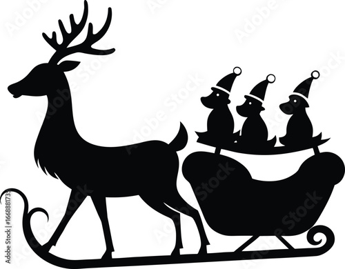Whimsical Silhouette Depicting Santa's Sleigh Pulled by a Majestic Reindeer with Elf Passengers Ready for a Festive Christmas Ride