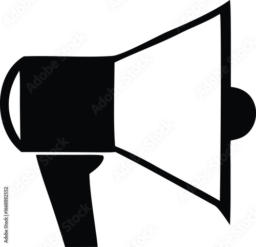 Bold black megaphone icon amplifying sound and communication with a clear distinct shape for announcements and alerts