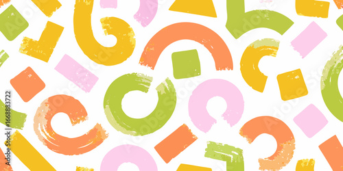 Abstract Colorful Brush Stroke Shapes on White Background pattern