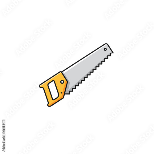 Hand saw with yellow handle and silver blade in minimal style  