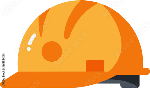 Orange construction helmet with safety features in flat design  