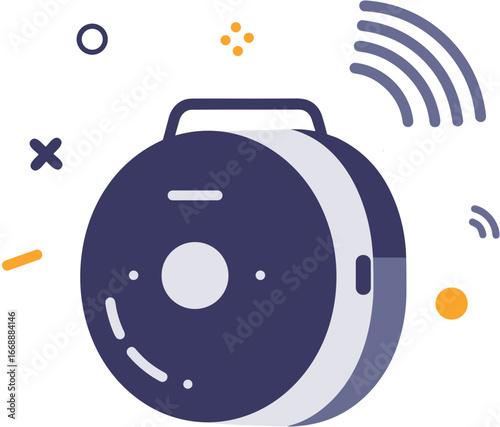 Smart speaker with sound waves in modern flat design style  