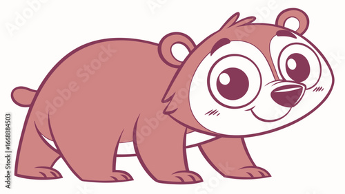 Illustration of a cartoon style brown bear with big eyes and a friendly expression standing up