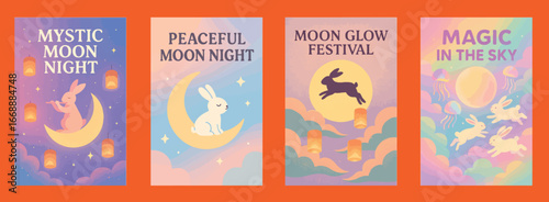 Mystical Moon Night Festival with Rabbits and Lanterns mystic moon night peaceful moon night