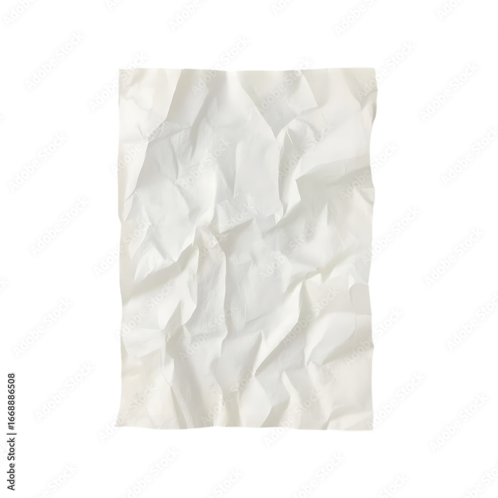 Obraz premium Crumpled paper texture: Close-up shot reveals a single sheet of crinkled, textured paper, showcasing the intricate patterns of the folds and creases against a clean, neutral background.