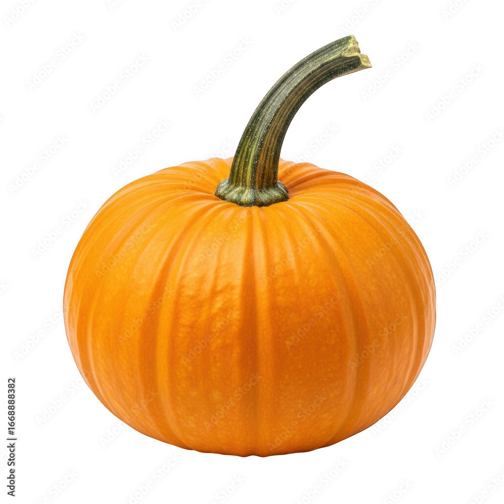 Obraz premium Bright orange pumpkin with a green stem isolated on a black background transparent background