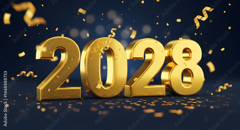 Naklejka premium Golden 2028 Numerals Celebrate Upcoming New Year on Festive Background
