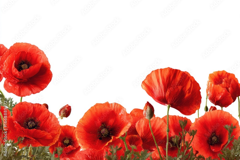Obraz premium Red poppies in a border arrangement