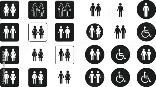 Assortment of restroom and accessibility signs with men women and wheelchair icons restroom sign