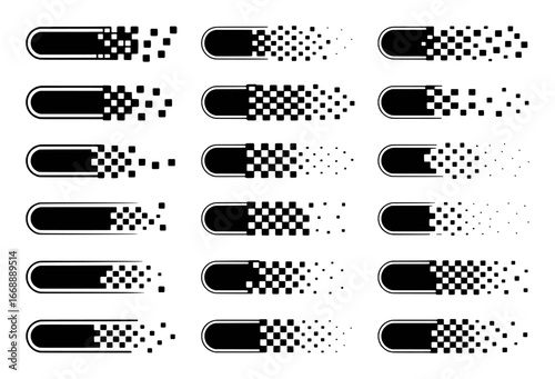 Collection of Pill-Shaped Icons Dissolving into Pixels