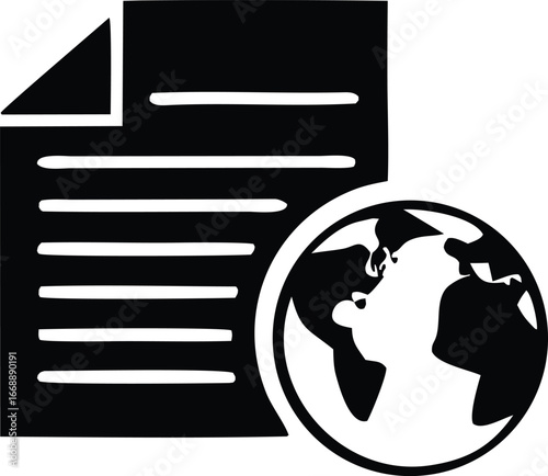 Digital document globe icon representing global information access and online content management for websites and digital platforms