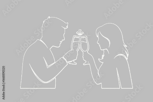 Silhouette of couples cheer.
