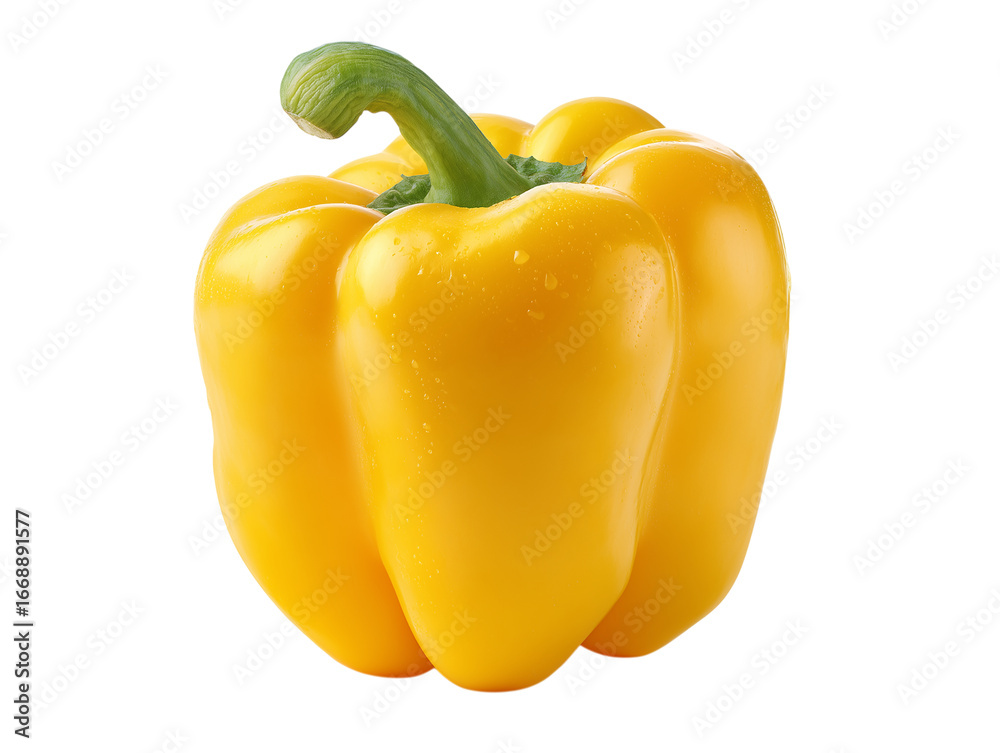 A yellow pepper with a green stem A yellow pepper with a green stem