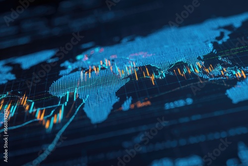 Global financial data visualized on a world map