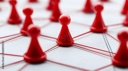 Interconnected Red Game Pieces Network Concept