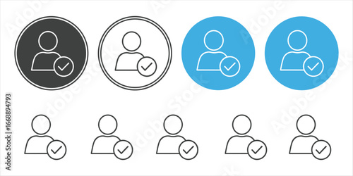 User profile icons with checkmarks in black blue and white circles user icon person icon