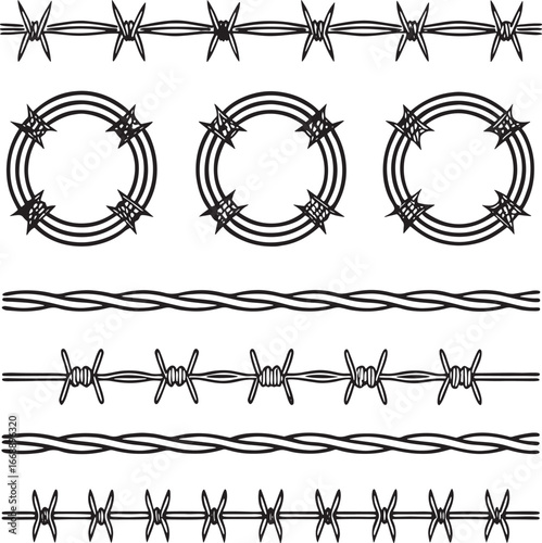 Vector Barbed Wire and Razor Wire Elements