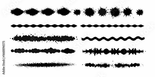 Black ink splatter and wavy line brush strokes grunge