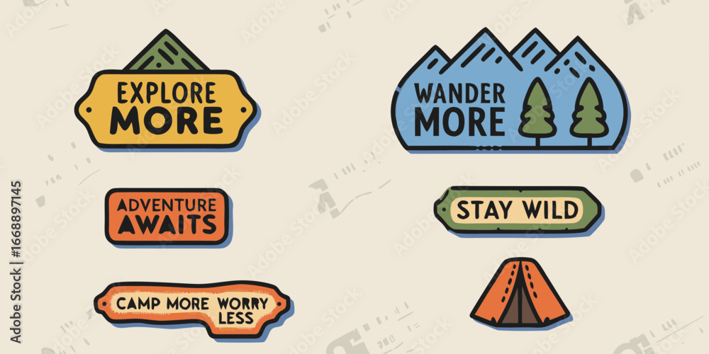 Obraz premium Outdoor adventure and camping themed graphic badges
