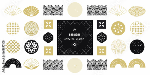 Japanese inspired geometric patterns and motifs vector