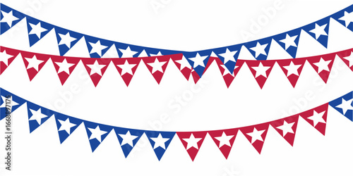 Red White Blue Star Bunting Flags on White vector illustration