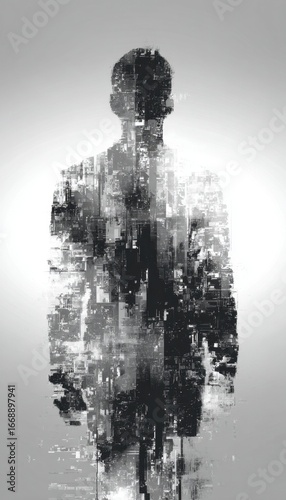 Abstract Human Silhouette with Digital Overlay Effect