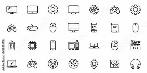 Collection of modern technology icons, perfect for website design, app development, and user interface projects with a clean and professional look