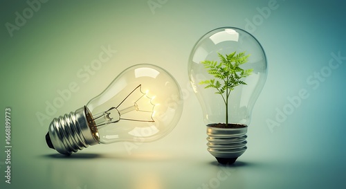 Renewable Energy Concept with Plant in Lightbulb.