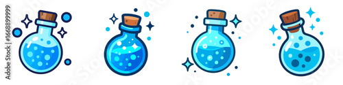 Stylized Potion Bottles with Bubbles and Sparkles