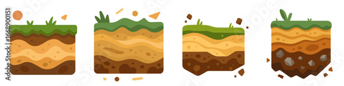 Earth layers cross section with grass and rocks