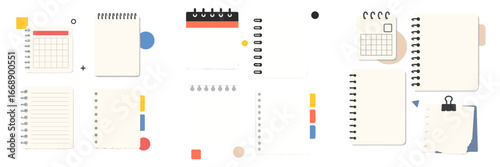 Notebooks and Calendars with Colorful Tabs, Minimalist flat design