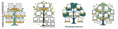 Family Tree Chart with Photo Frames, Minimalist flat design