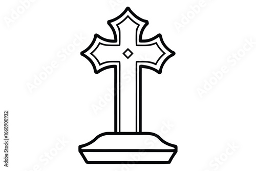 Simple Black and White Outline Drawing of a Christian Tombstone Cross