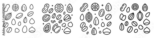 Assorted Nuts and Seeds Line Icons, Minimalist flat design
