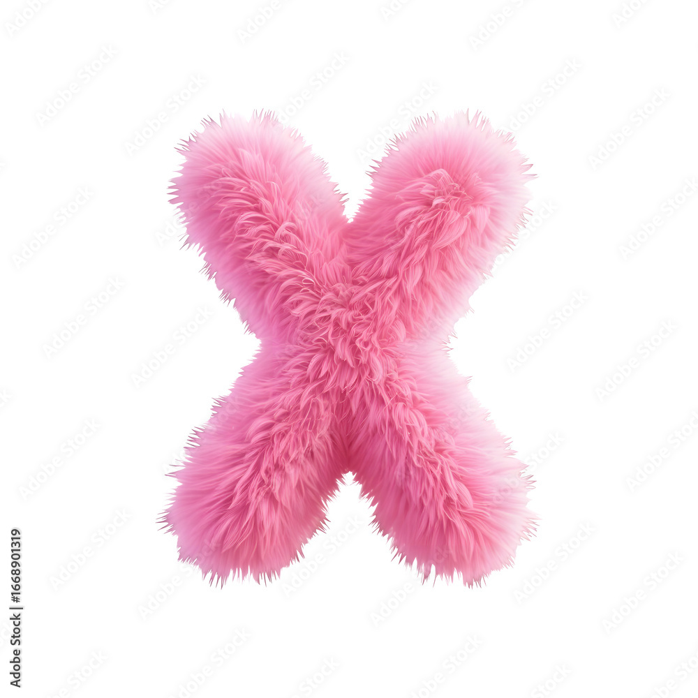 Fototapeta premium Cute Fluffy Pink Letter X 3D Rendered Isolated on Transparent Background
