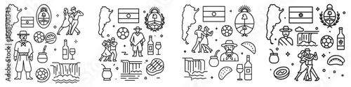 Argentine Culture Symbols and Map, Minimalist flat design