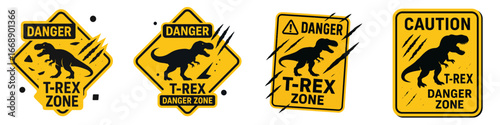 Dinosaur Danger Warning Signs, Minimalist flat design