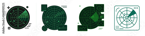 Radar Screen with Targets and Data, Minimalist flat design